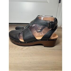 Vionic Black Leather Studded Platform Clog Sandals Womens Size 9